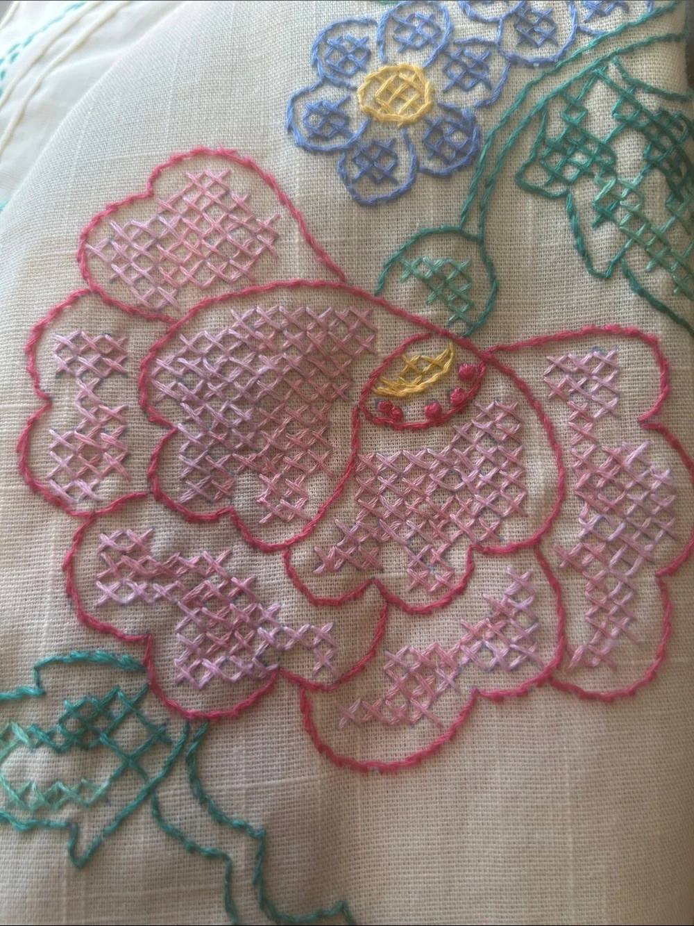 Vintage Style Floral Embroidered Tablecloth Rectangle 78x58” Cottagecore